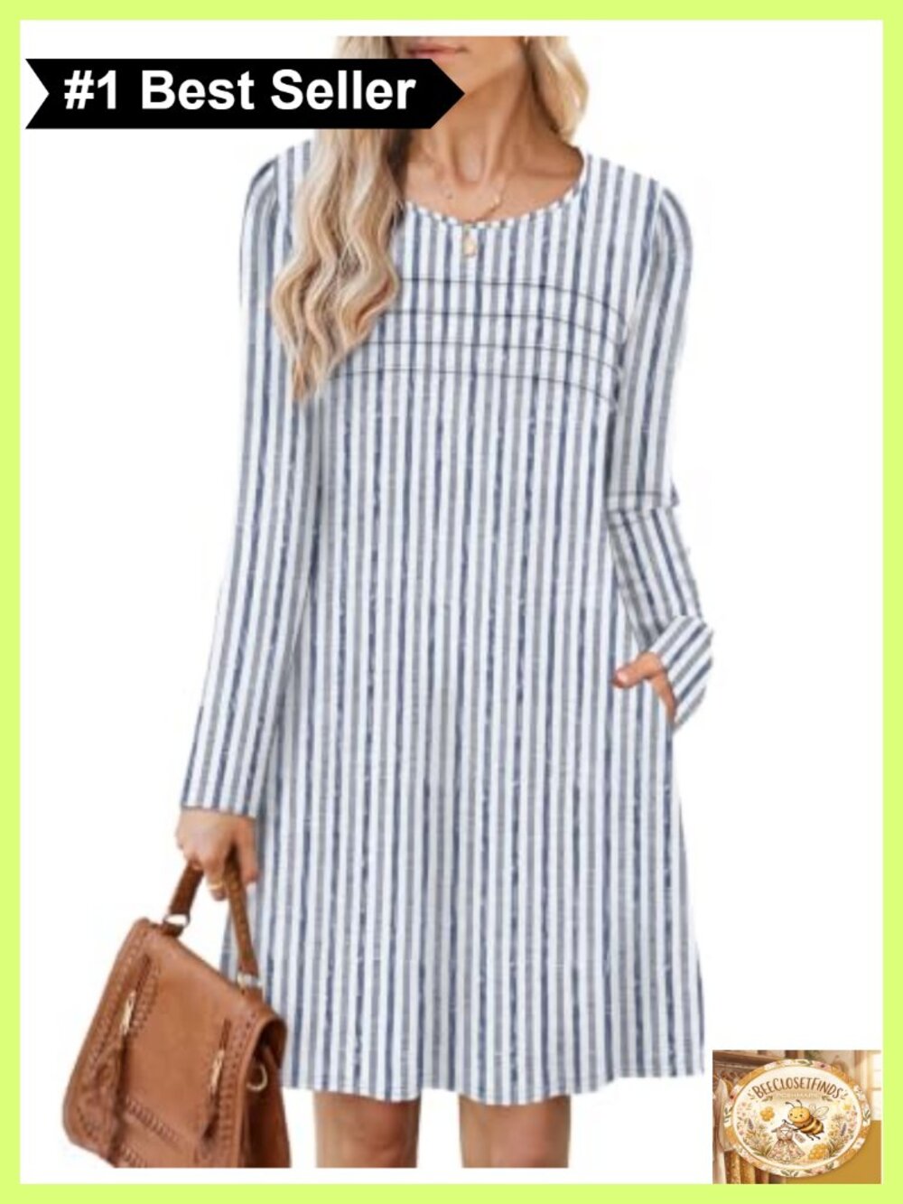 Women's Long Sleeve Tunic Sweater Dress with Pockets Pleated Front Casual Fall